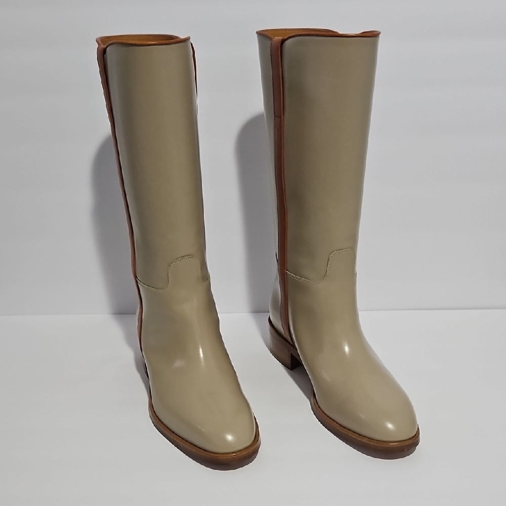 Gucci Women's Unisex Leather Mid-Calf Boot Beige/Tan 8 Shoe Horn Dust Bag Box - Picture 2 of 15